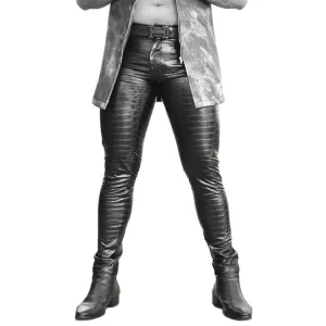Printed Crocodile Skin Texture PU Leather Pants - Unique and Stylish Design for a Standout Look