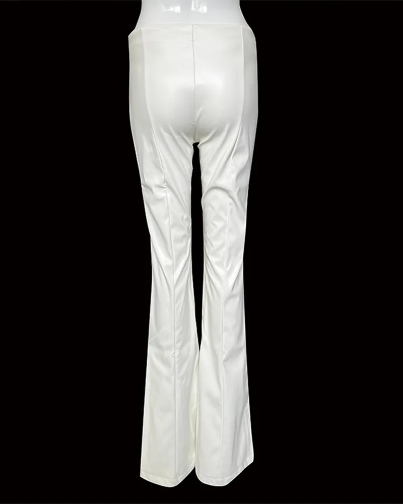 PU Pure Color High-Waisted Straight Casual Leather Pants