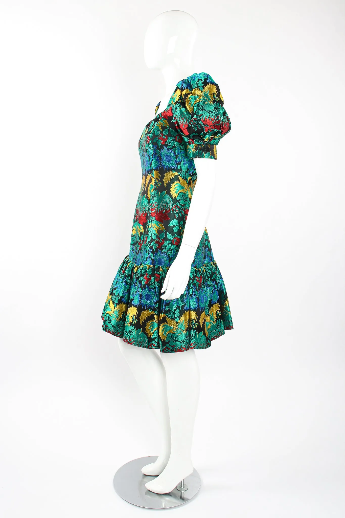Puff Sleeve Brocade Dress