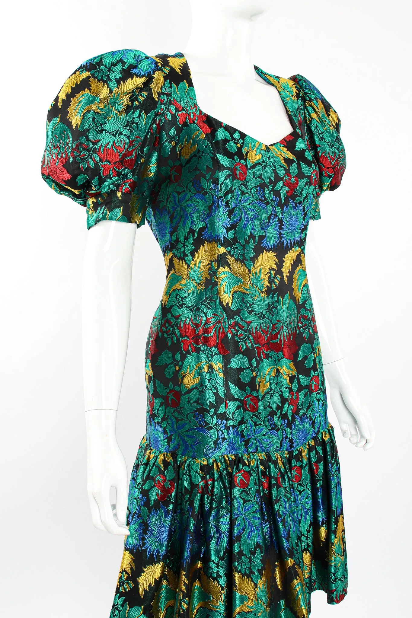 Puff Sleeve Brocade Dress