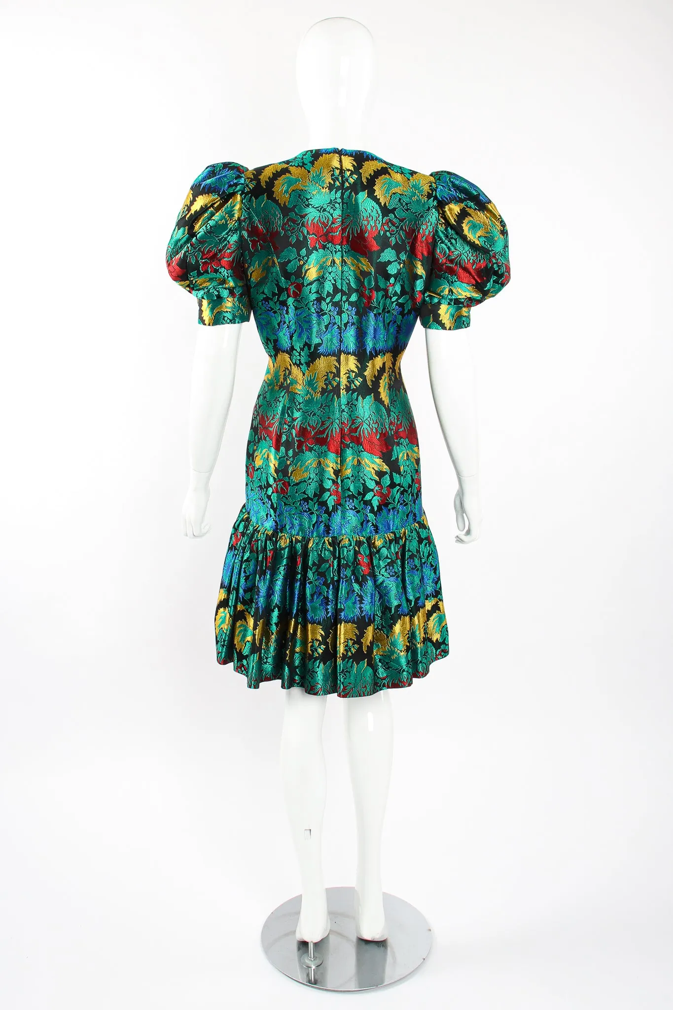 Puff Sleeve Brocade Dress