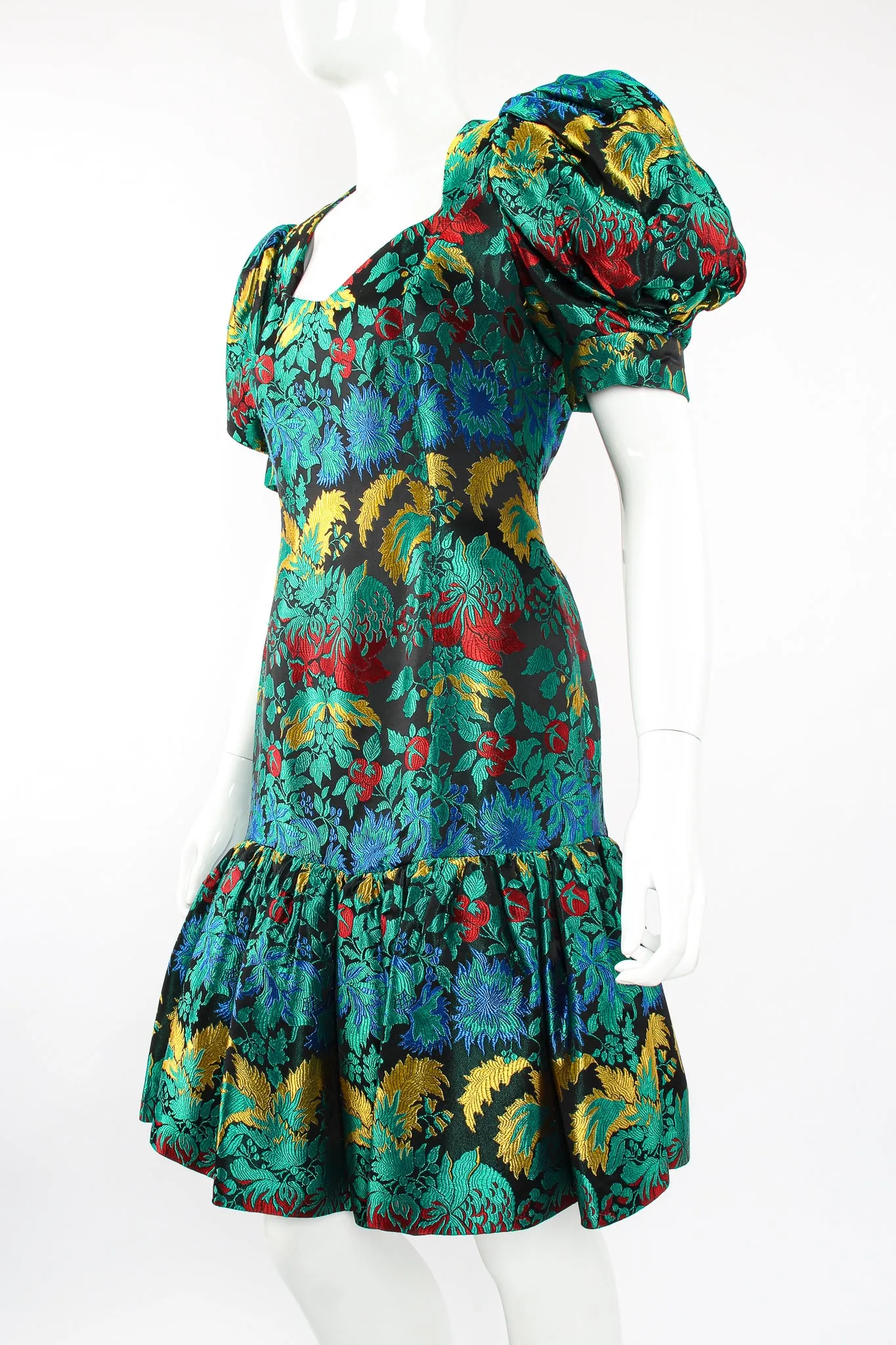 Puff Sleeve Brocade Dress