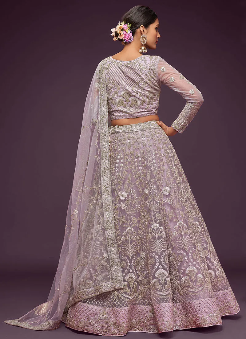 Purple Resham Thread Embroidery Lehenga Choli And Dupatta