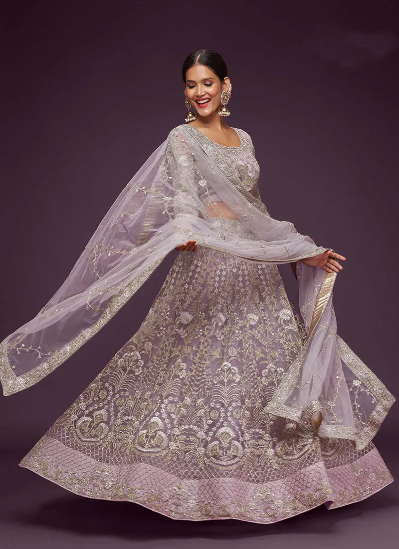 Purple Resham Thread Embroidery Lehenga Choli And Dupatta