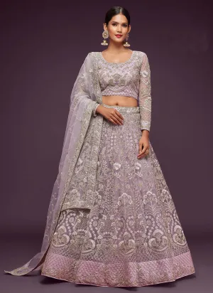 Purple Resham Thread Embroidery Lehenga Choli And Dupatta