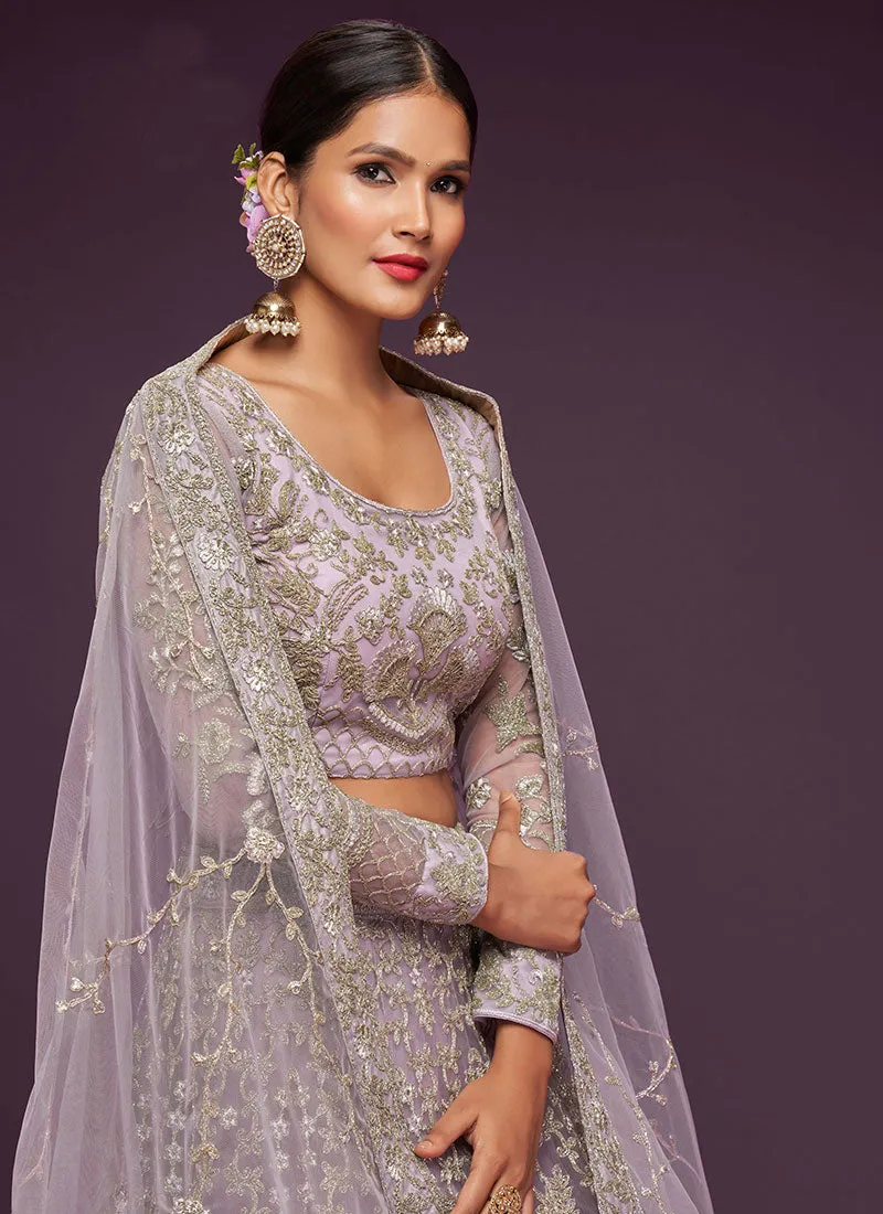 Purple Resham Thread Embroidery Lehenga Choli And Dupatta