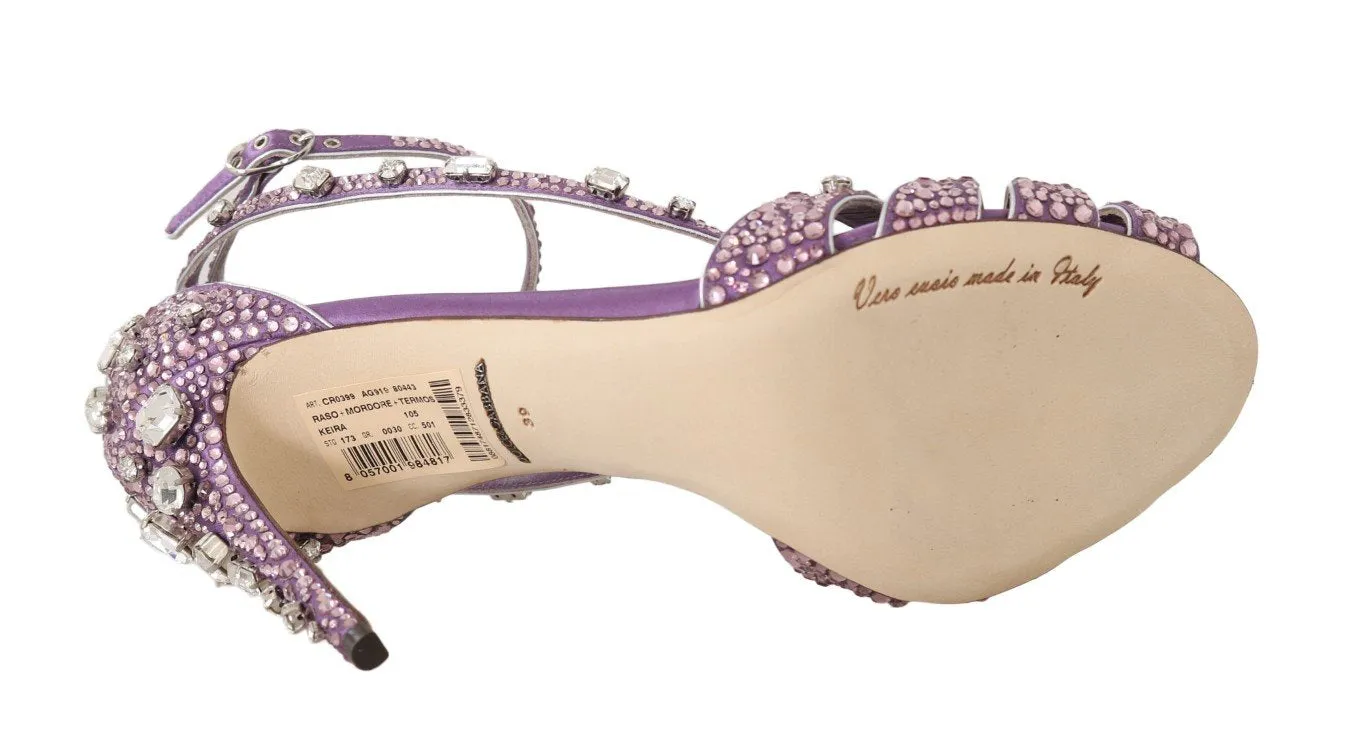Purple Silk Crystal Strass Sandals