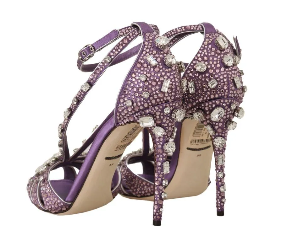 Purple Silk Crystal Strass Sandals