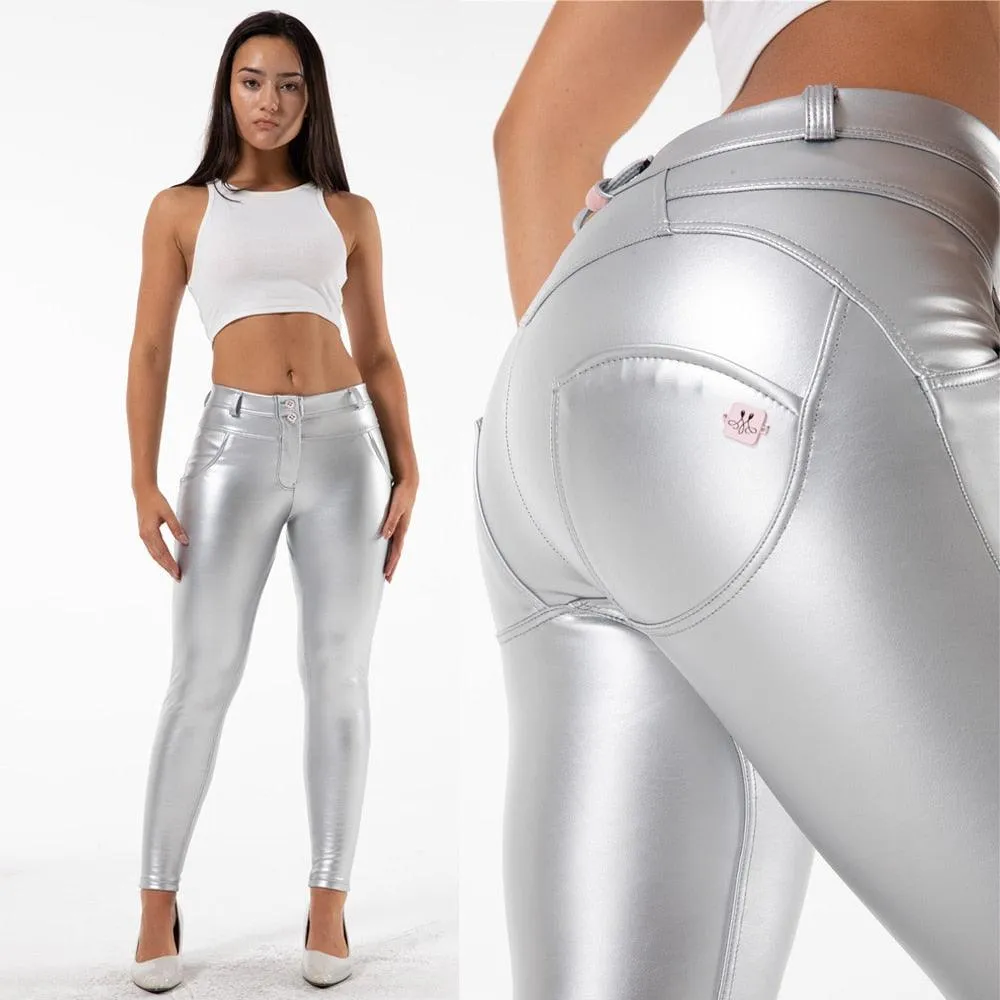 Push Up Silver Vinyl PU leather Pants