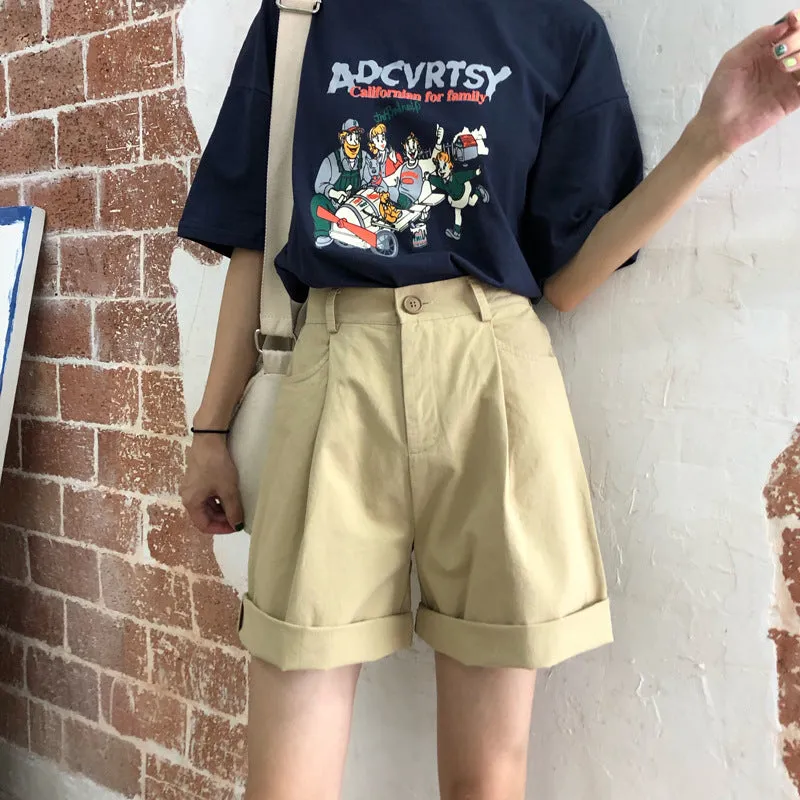 "KHAKI / BLACK LOOSE HIGH WAIST" SHORTS K090706