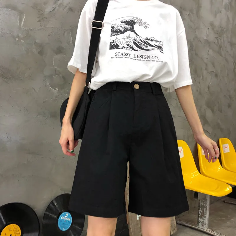 "KHAKI / BLACK LOOSE HIGH WAIST" SHORTS K090706