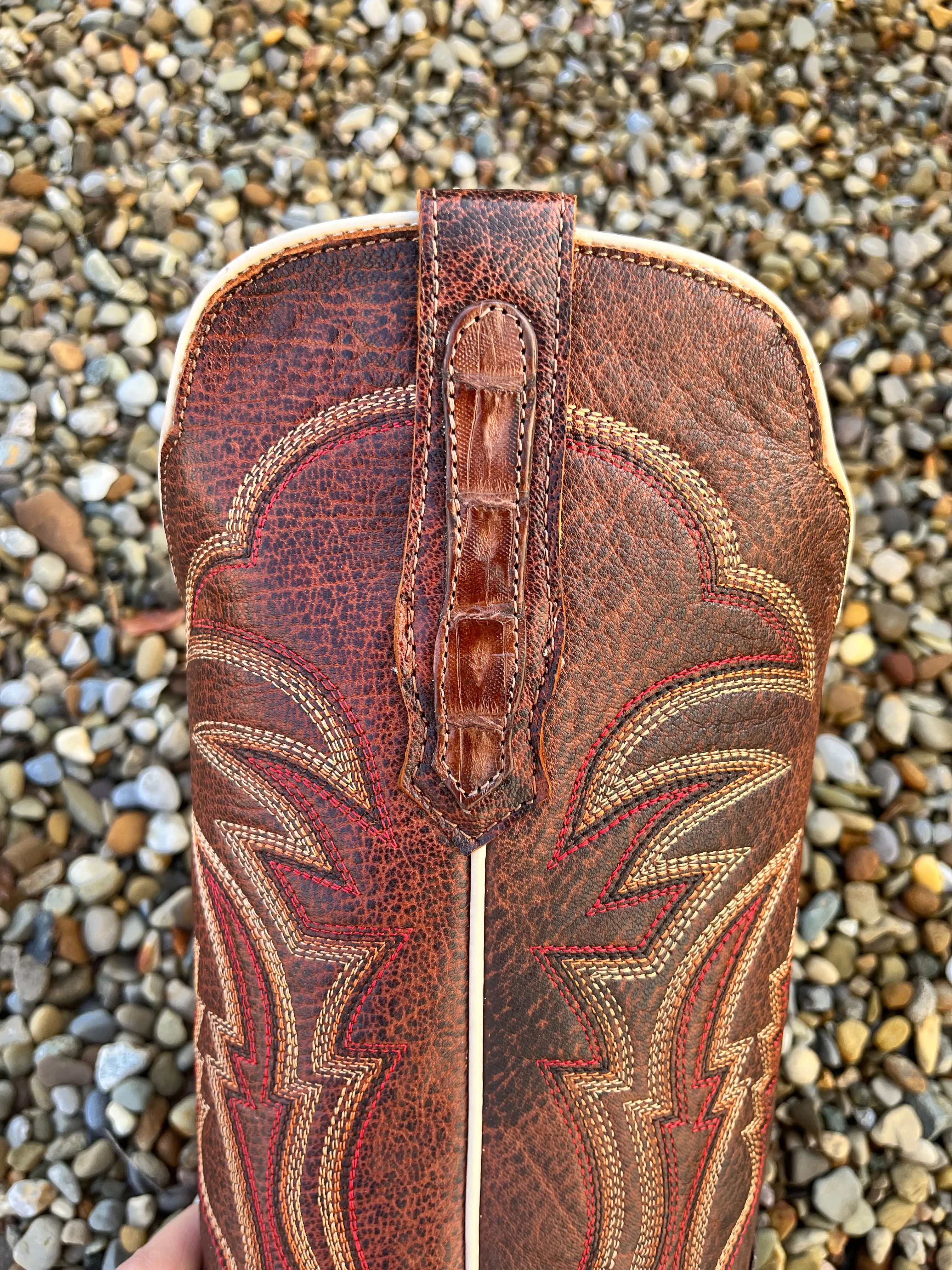 R. Watson Men's Kango Tobacco Hornback Caiman Tail Wide Square Toe Western Cowboy Boots RW3011-2