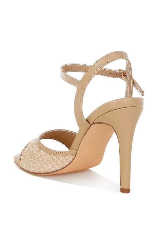 Raffia Charm Ankle Strap Heels
