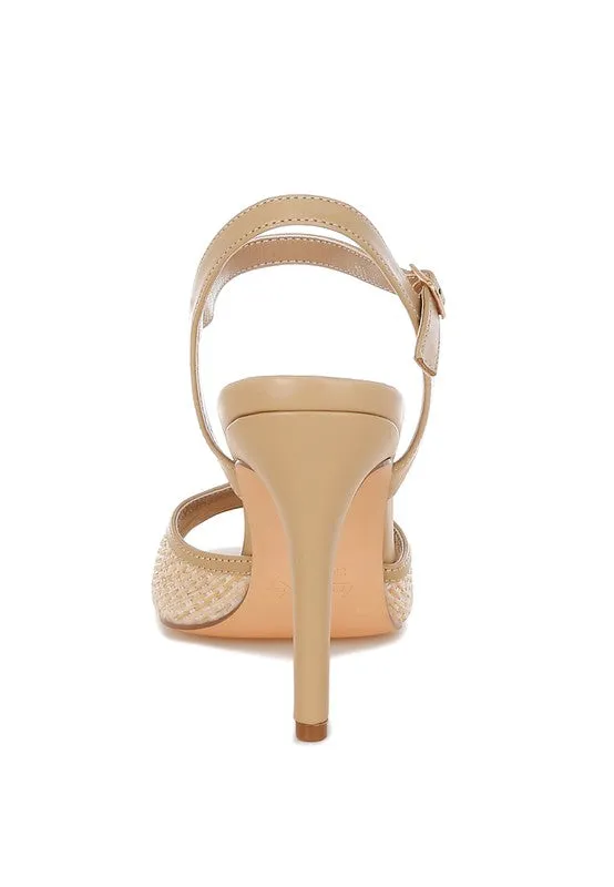 Raffia Charm Ankle Strap Heels