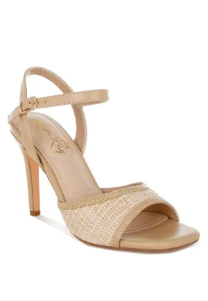 Raffia Charm Ankle Strap Heels