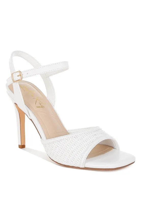 Raffia Charm Ankle Strap Heels
