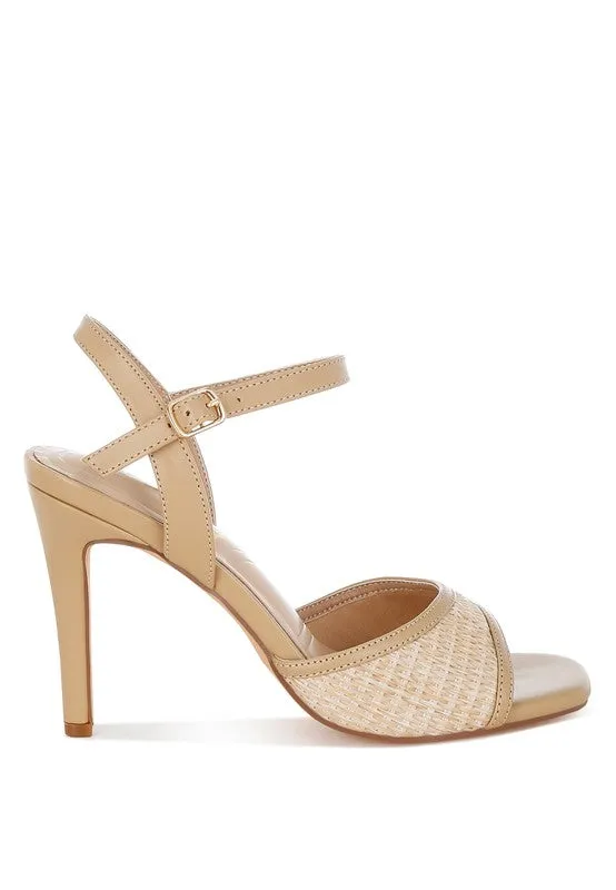 Raffia Charm Ankle Strap Heels