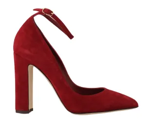 Red Suede Ankle Strap Pumps