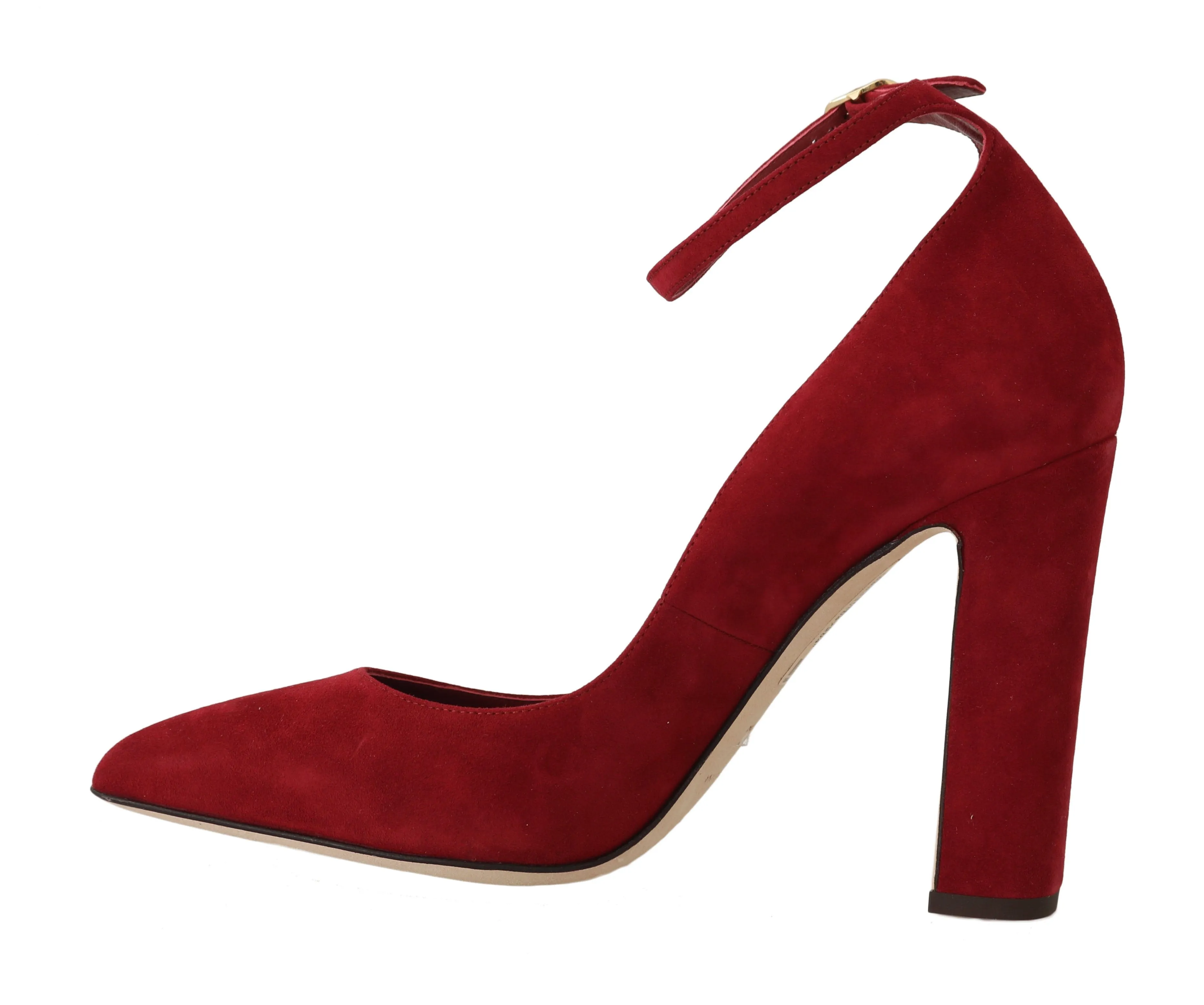 Red Suede Ankle Strap Pumps