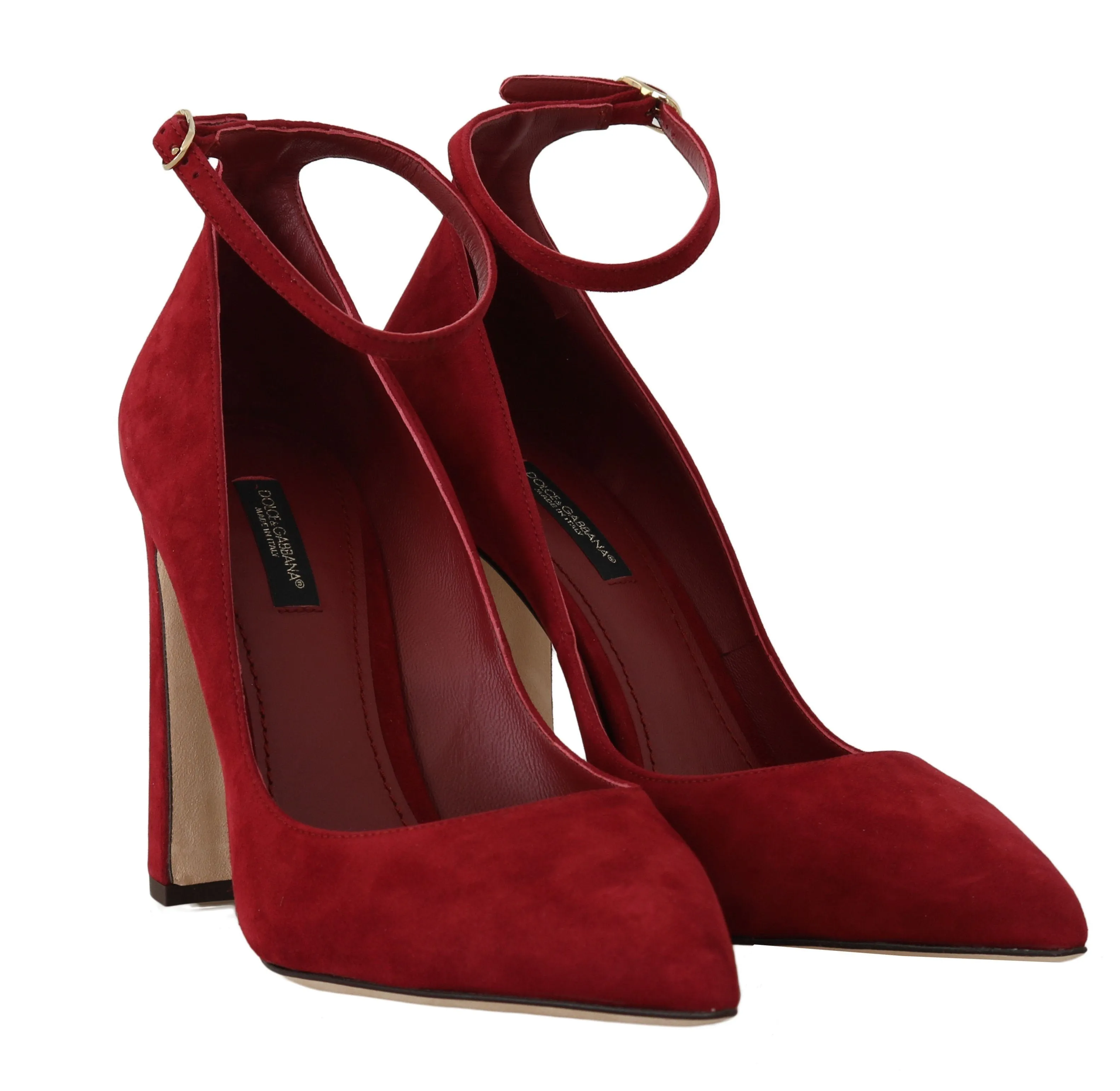 Red Suede Ankle Strap Pumps