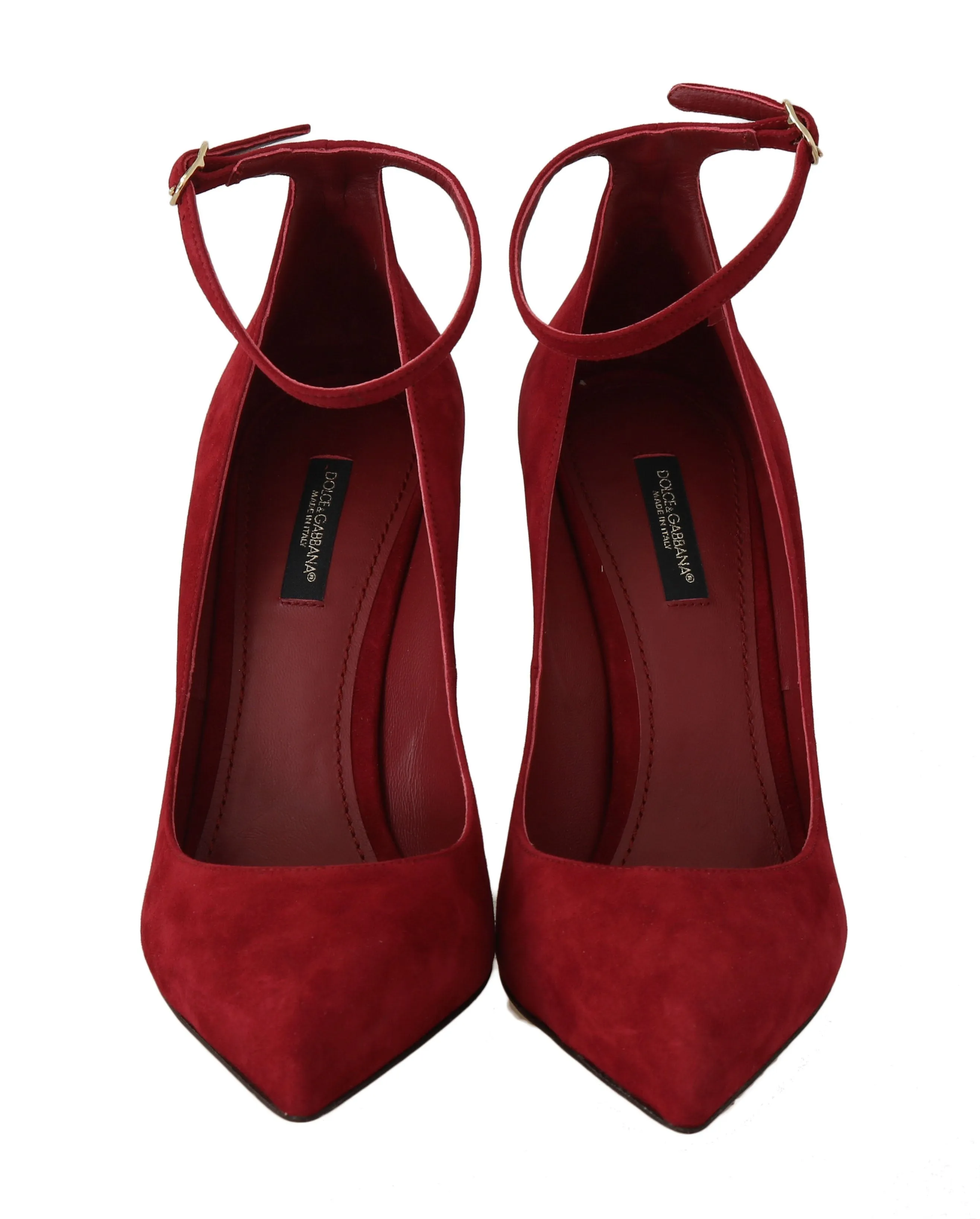 Red Suede Ankle Strap Pumps