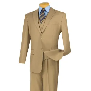 Regular Fit 3 Piece Suit 2 Button (Khaki) V2TR