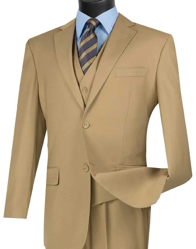 Regular Fit 3 Piece Suit 2 Button (Khaki) V2TR