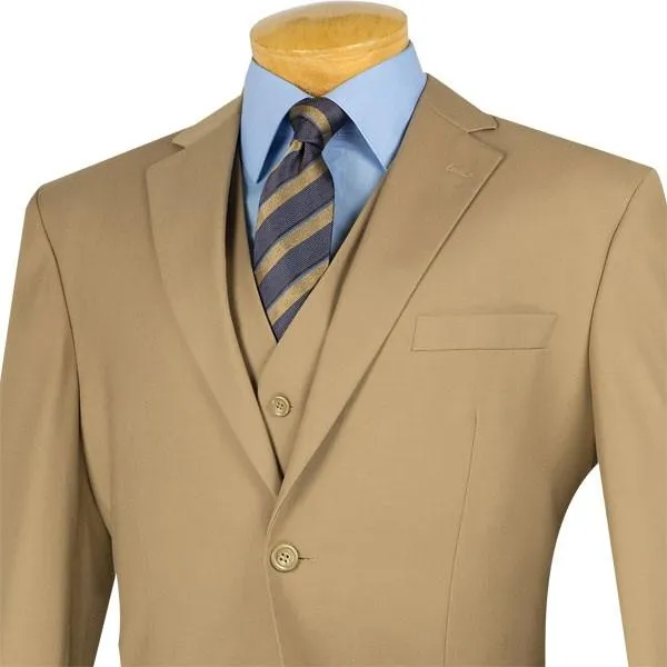 Regular Fit 3 Piece Suit 2 Button (Khaki) V2TR