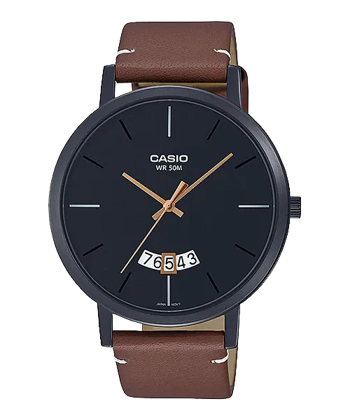 Reloj casual correa de cuero MTP-B100BL-1EV
