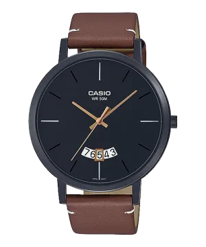 Reloj casual correa de cuero MTP-B100BL-1EV