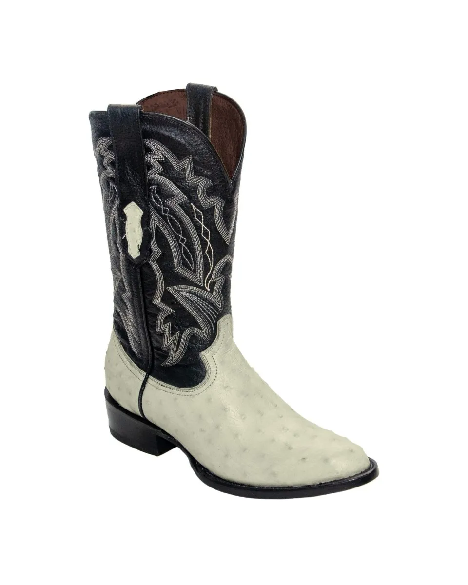 REPARO TX Men’s Classic Ostrich Print Bone Western Boots With Black Top