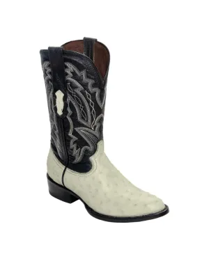 REPARO TX Men’s Classic Ostrich Print Bone Western Boots With Black Top
