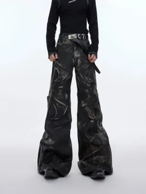 Retro Deconstruction Flared Leather Pants