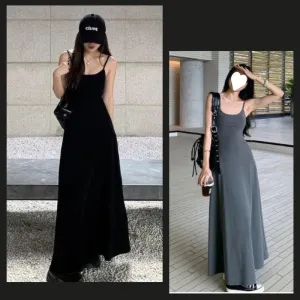 Retro Spaghetti Strap Midi Dress for Women