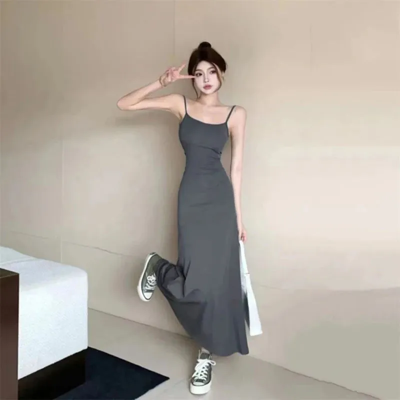 Retro Spaghetti Strap Midi Dress for Women