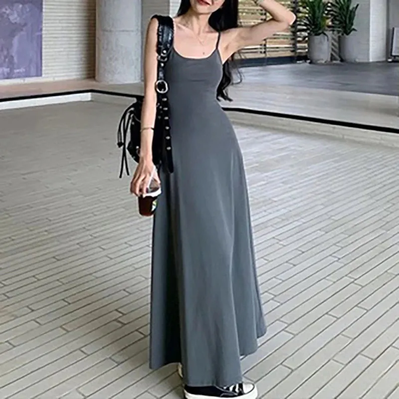 Retro Spaghetti Strap Midi Dress for Women