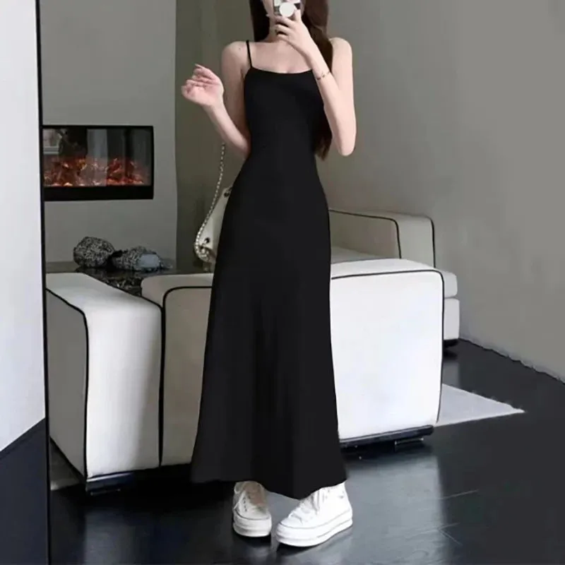 Retro Spaghetti Strap Midi Dress for Women