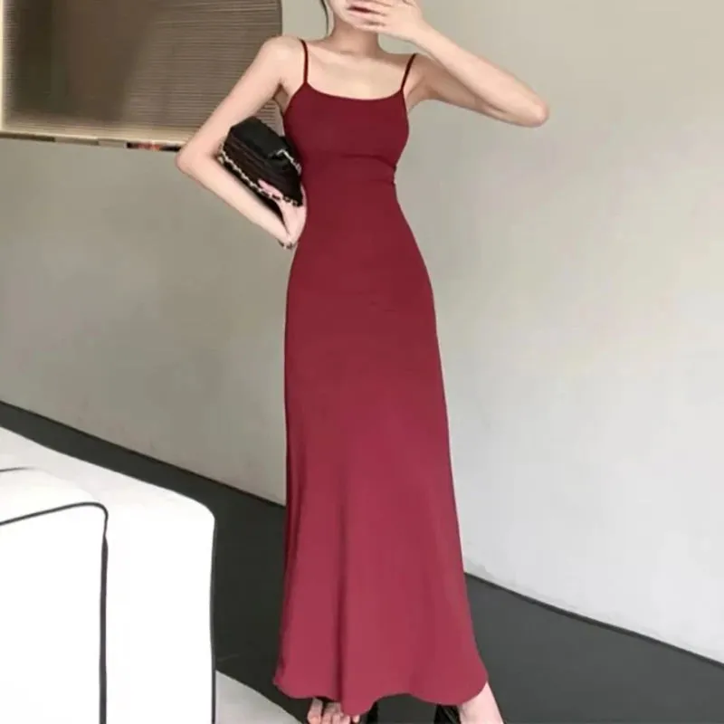 Retro Spaghetti Strap Midi Dress for Women