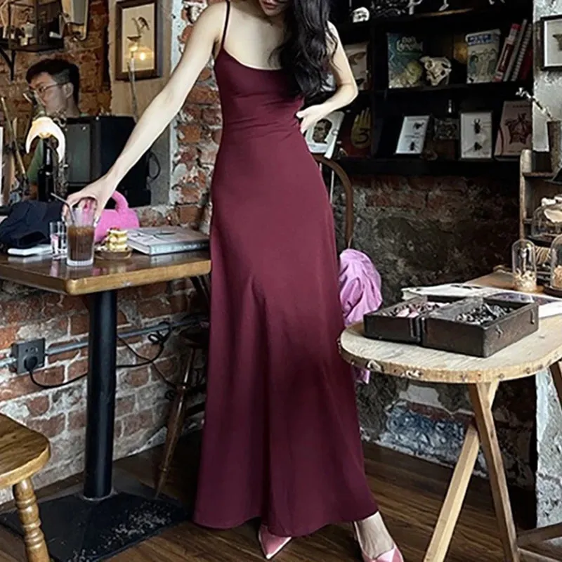 Retro Spaghetti Strap Midi Dress for Women