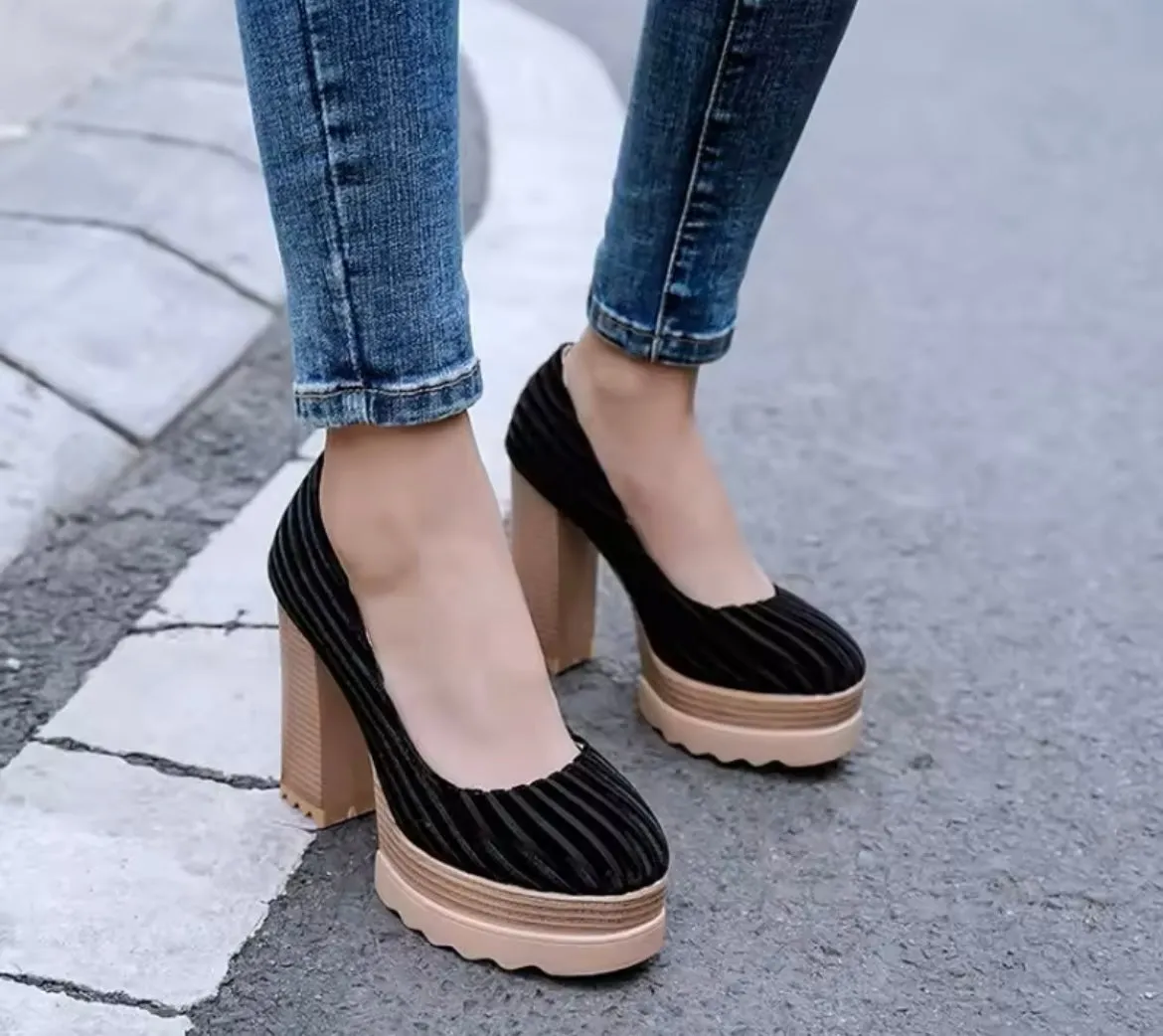 Rhea Striped Block Heels