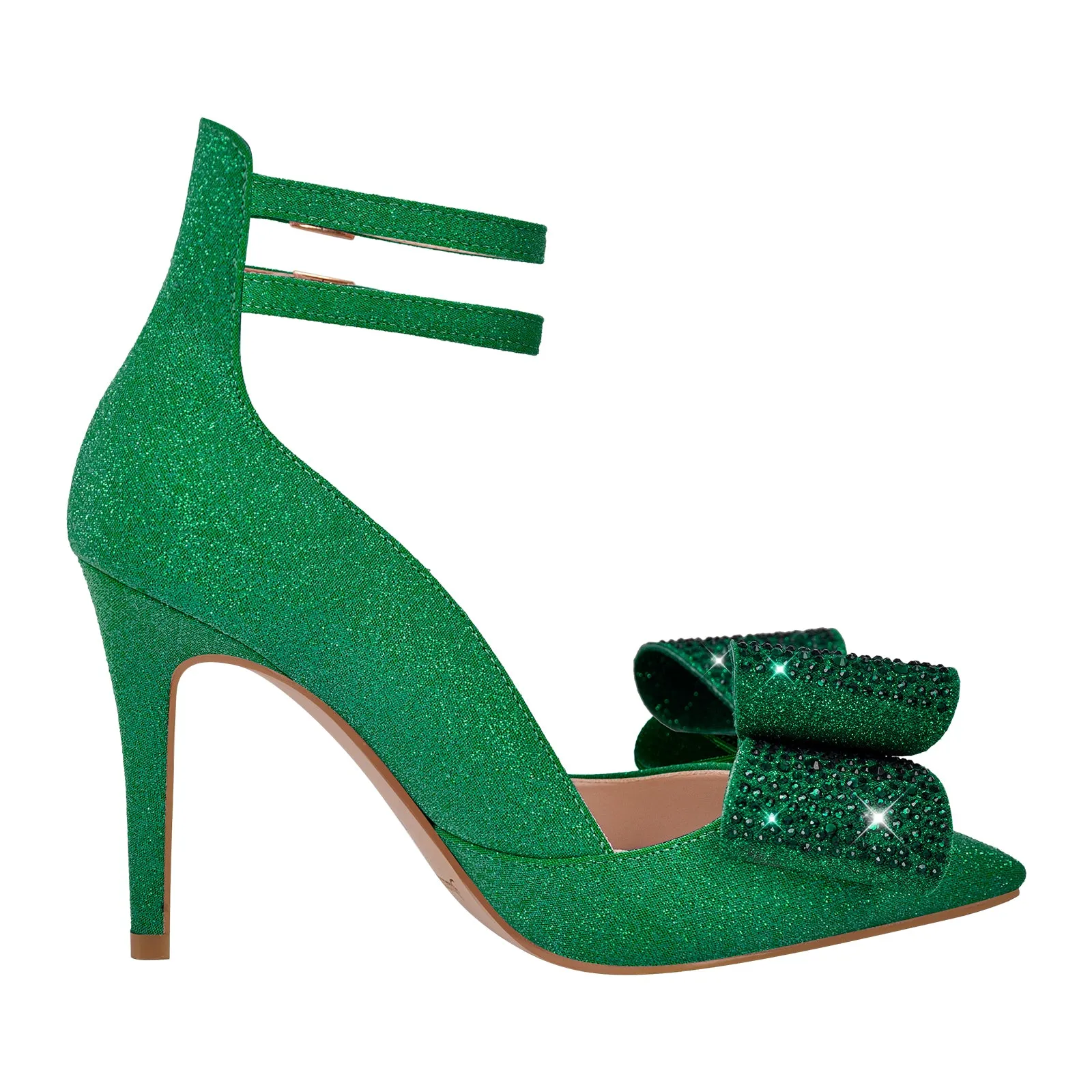 Rhinestone Bow Pointed Toe Stiletto Pumps