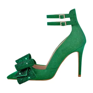 Rhinestone Bow Pointed Toe Stiletto Pumps