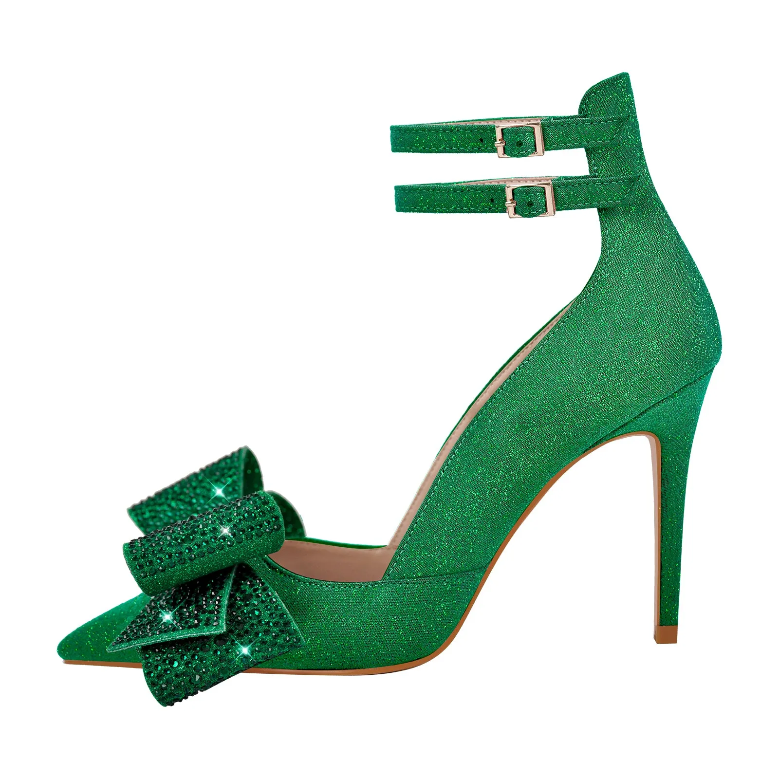 Rhinestone Bow Pointed Toe Stiletto Pumps