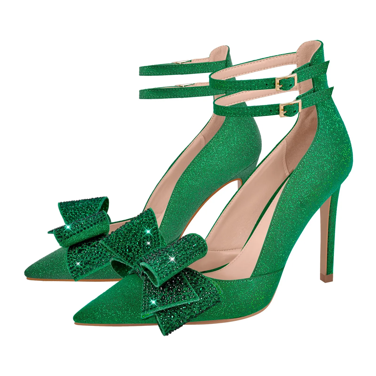 Rhinestone Bow Pointed Toe Stiletto Pumps