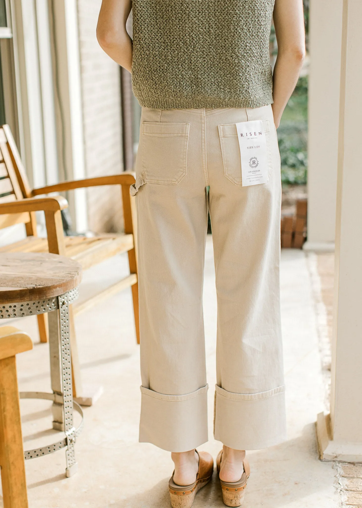 Risen Creamy Cropped Cargo Jeans