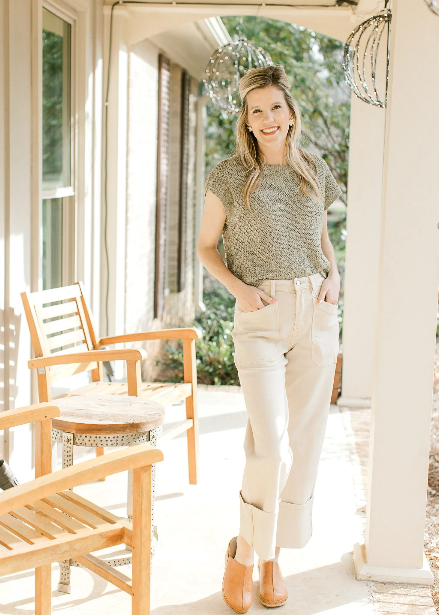 Risen Creamy Cropped Cargo Jeans