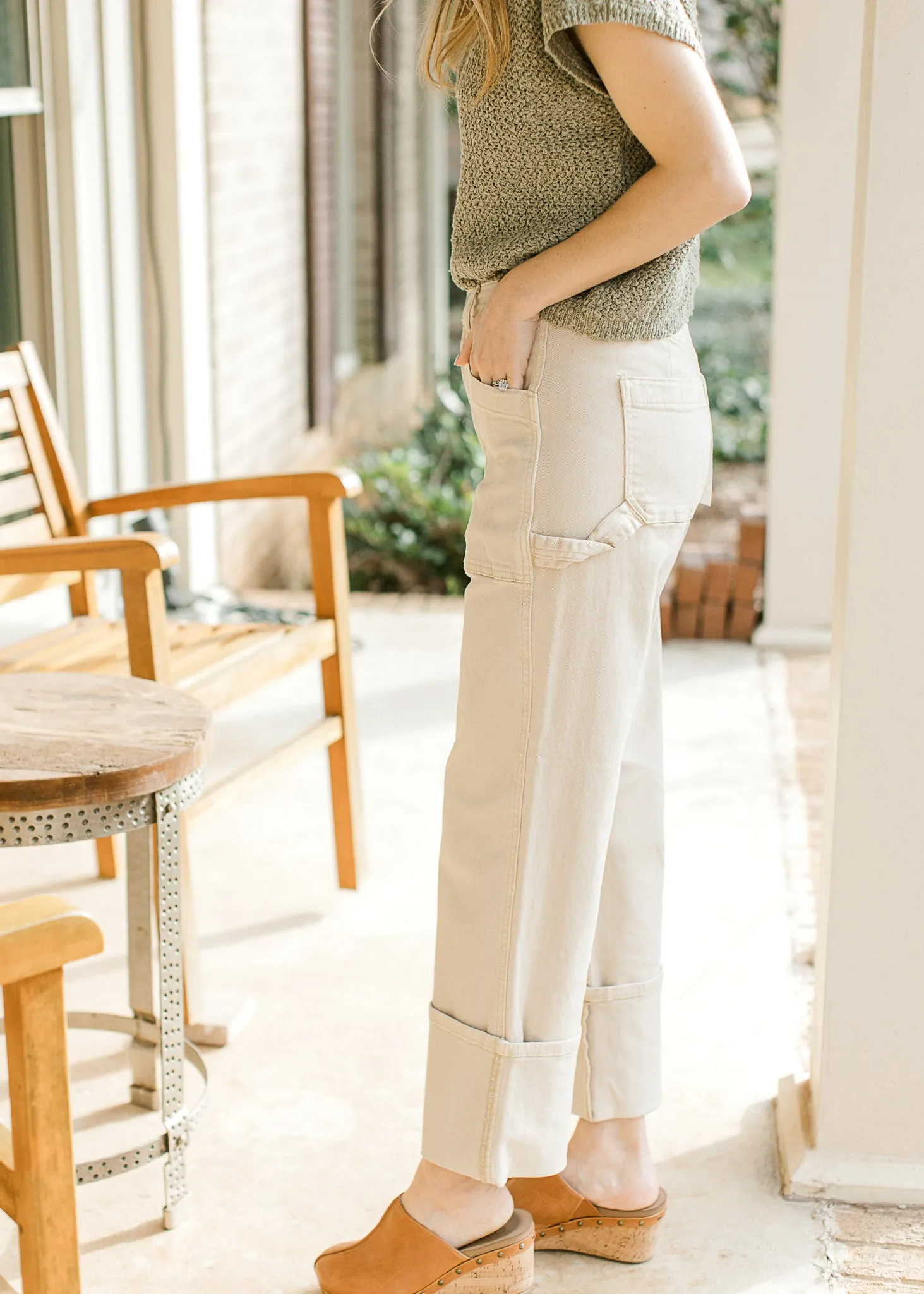 Risen Creamy Cropped Cargo Jeans