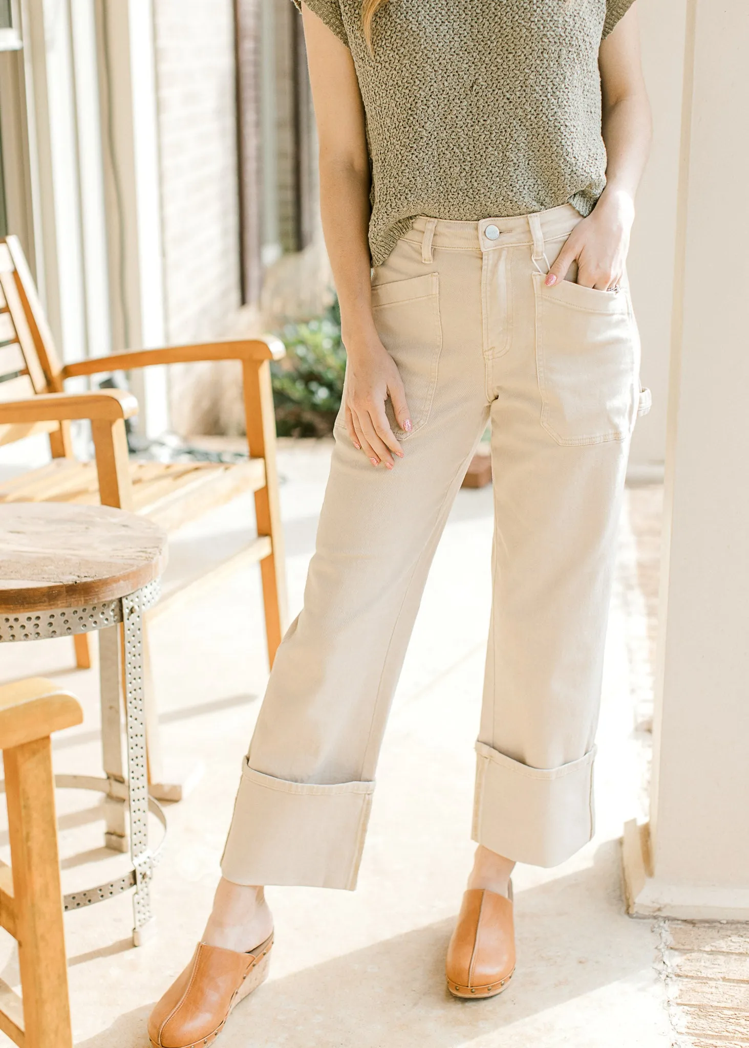 Risen Creamy Cropped Cargo Jeans