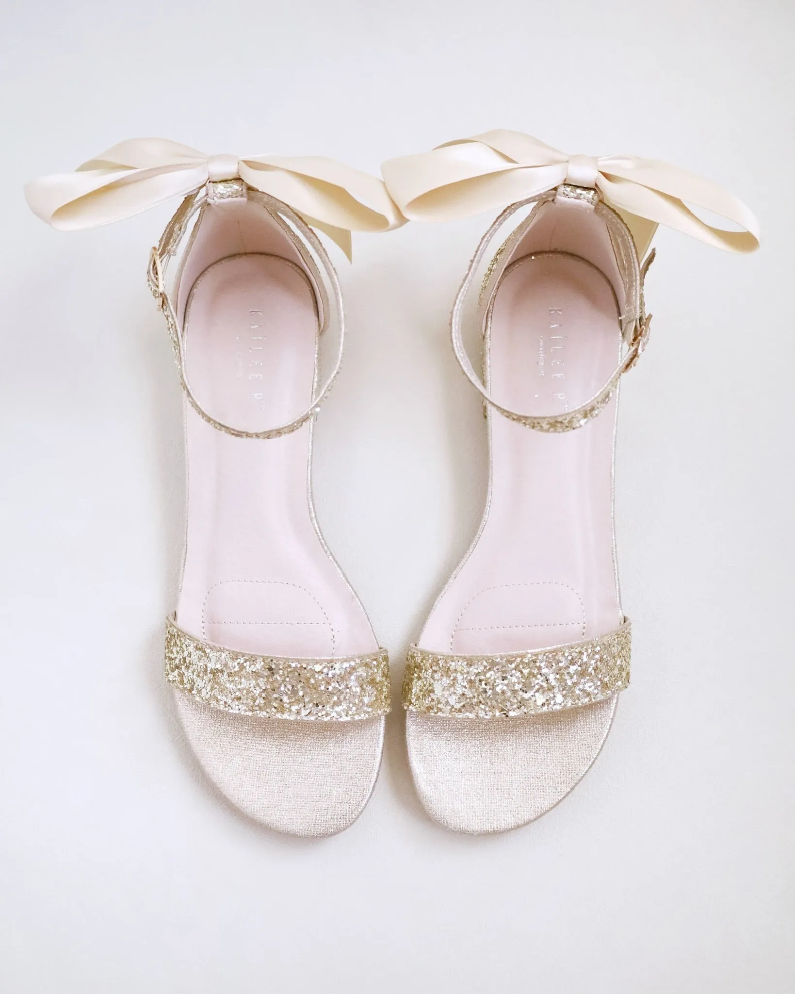 Rock Glitter Low Block Heel Wedding Sandals with Back Satin Bow