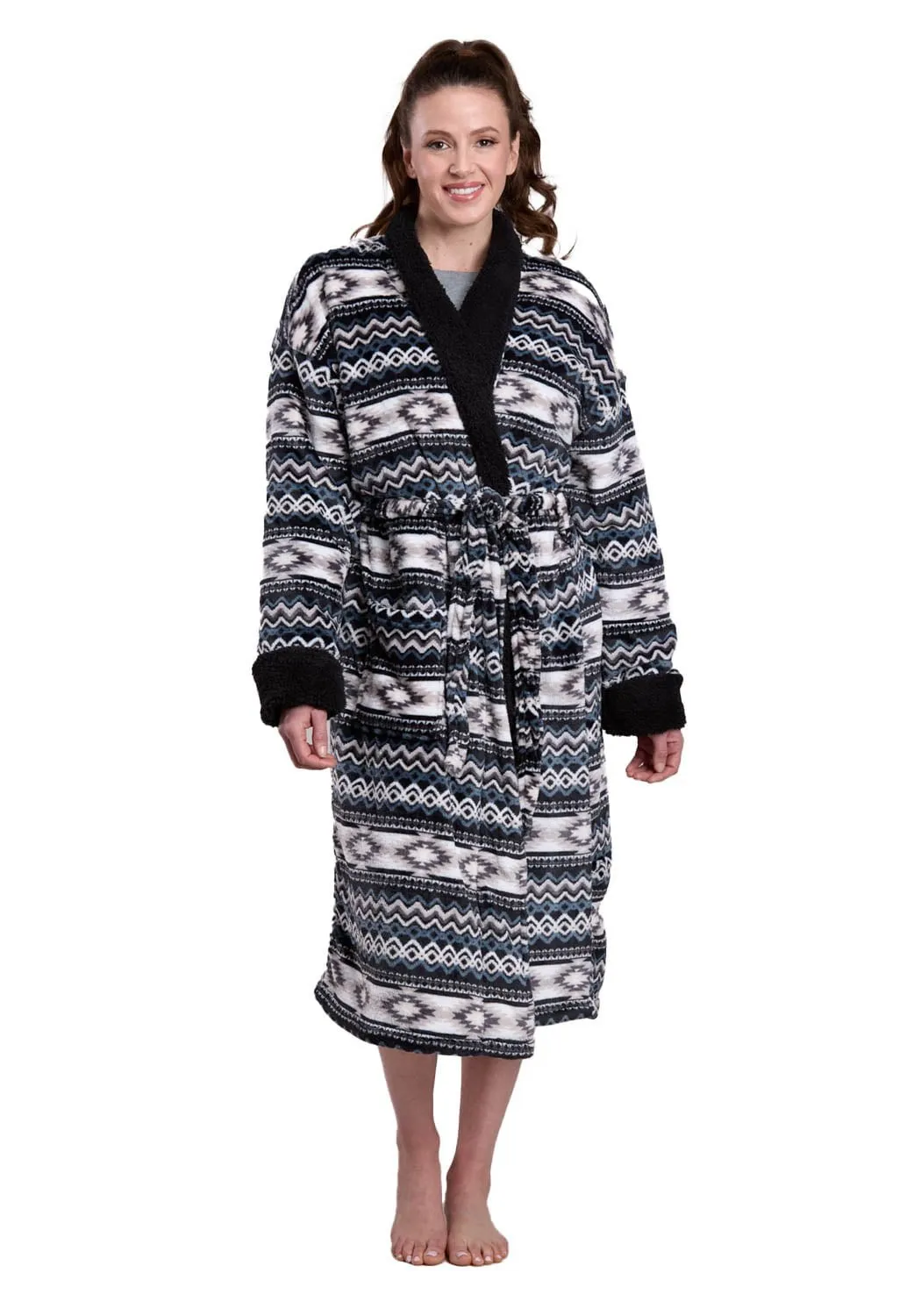 Roper Womens Aztec Fleece Black/White 100% Polyester Bathrobe